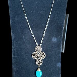 Gold Filigree Necklace with Turquoise Pendant